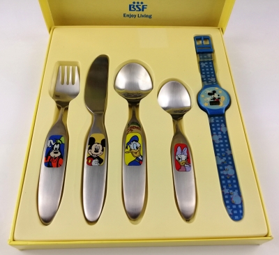 BSF DISNEY Besteckset mit Uhr, Gravur beidseitig Name und Datum